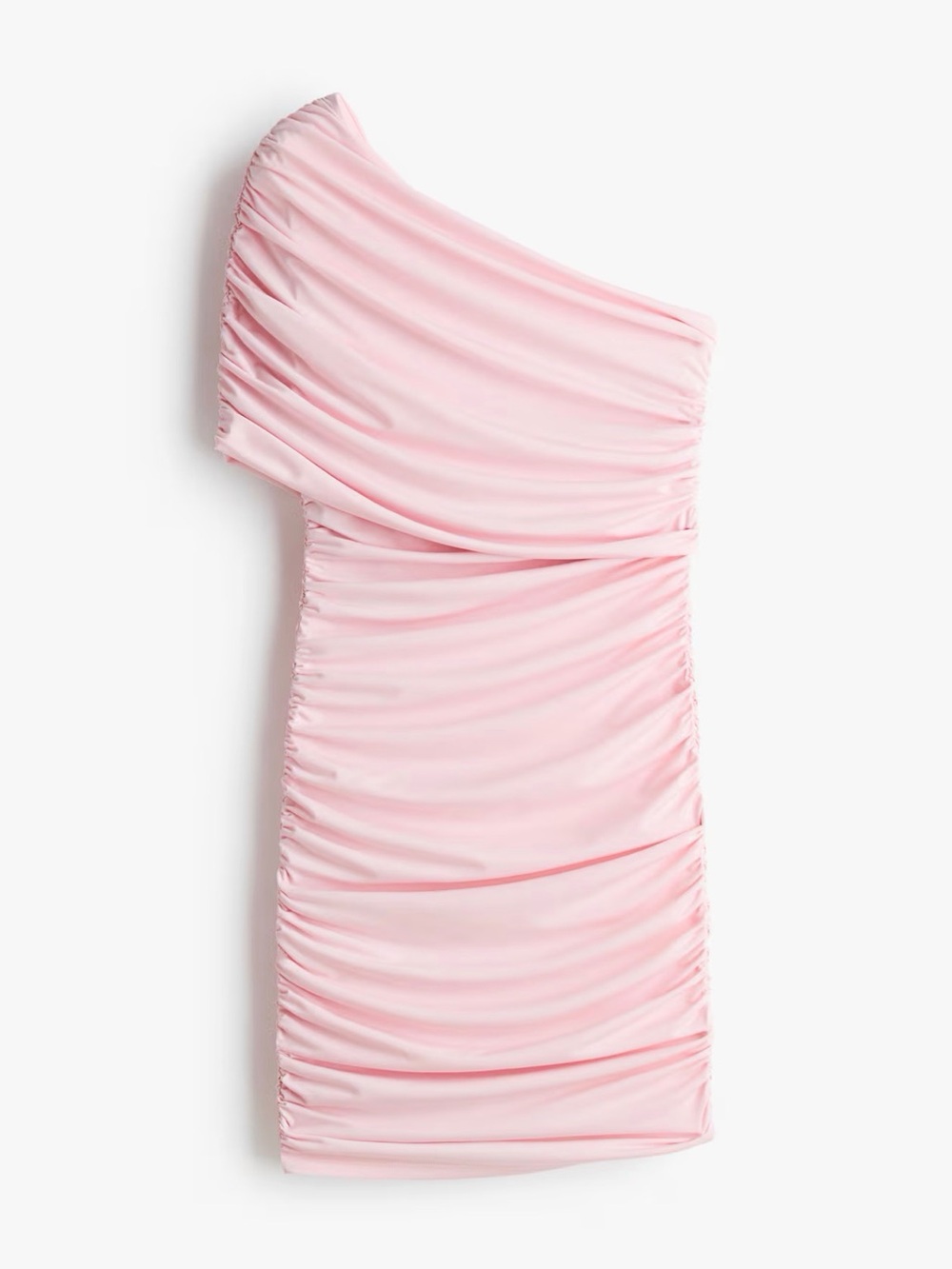 H&M One-Shoulder Ruched Light Pink Mini Dress - Picture 3 of 3
